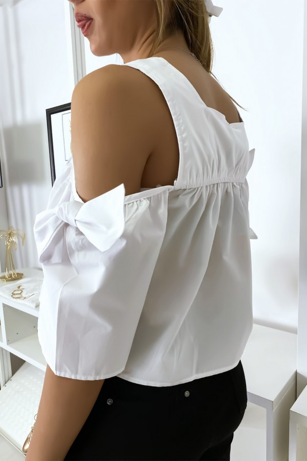 Blouse crop top blanche avec noeuds - 6