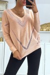 Pull col V en rose over size avec dentelle dans une belle matière douce - 3