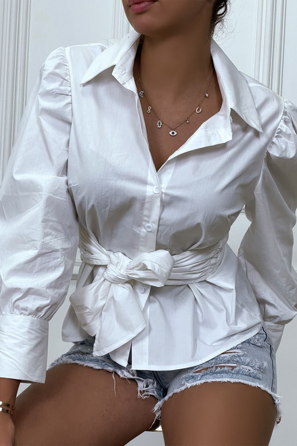 Chemise blanche avec manches bouffante et ceinture intégré - 3