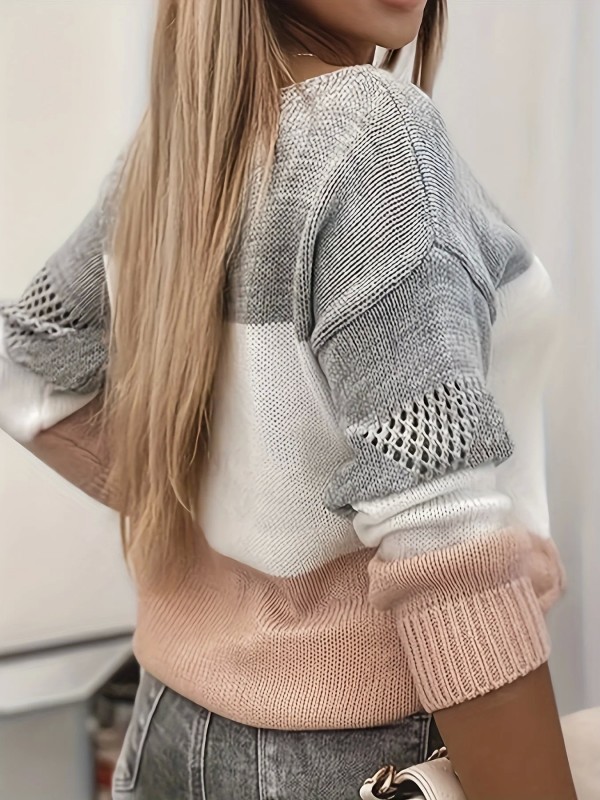 Pull en tricot polyvalent pour femme, haut design découpé, pull décontracté, panneau de couleurs mode automne et hiver|15,29 €|OKKO MODE