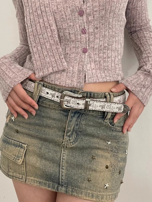 Weiße Y2K Gürtel für Damen, koreanische Jeans-Version.