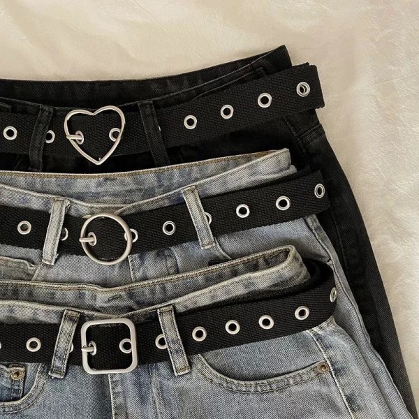 Ceinture en Toile Noire Perforée Découpe Métal Étendue Unisexe Hipster