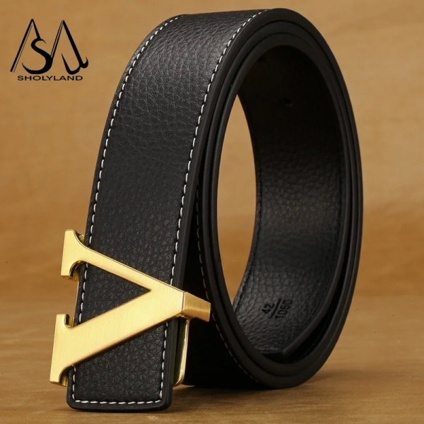 Ceinture en cuir avec lettre pour homme, ceinture en alliage lisse designer de mode polyvalent et luxe|1,98 €|OKKO MODE