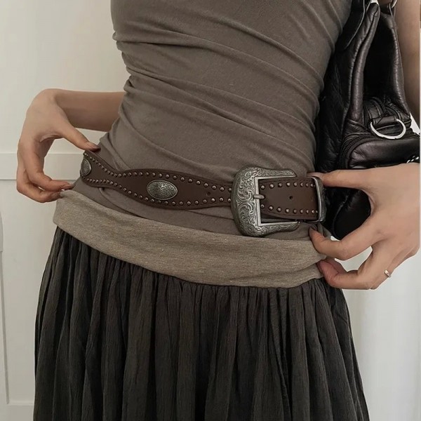 Ceinture rétro noire pour femme, ceinture punk à rivets en jean style Y2K|7,19 €|OKKO MODE