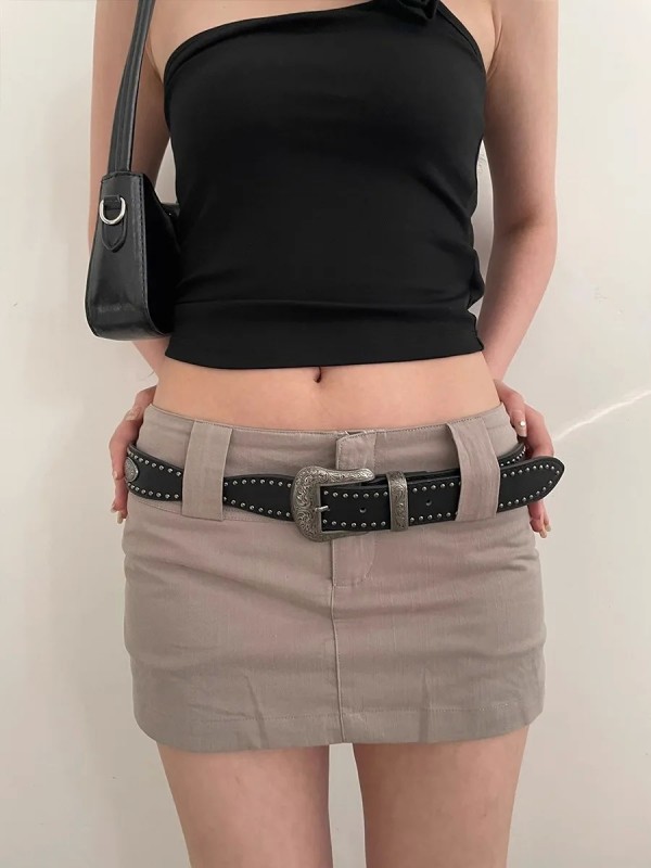 Ceinture rétro noire pour femme, ceinture punk à rivets en jean style Y2K|7,19 €|OKKO MODE