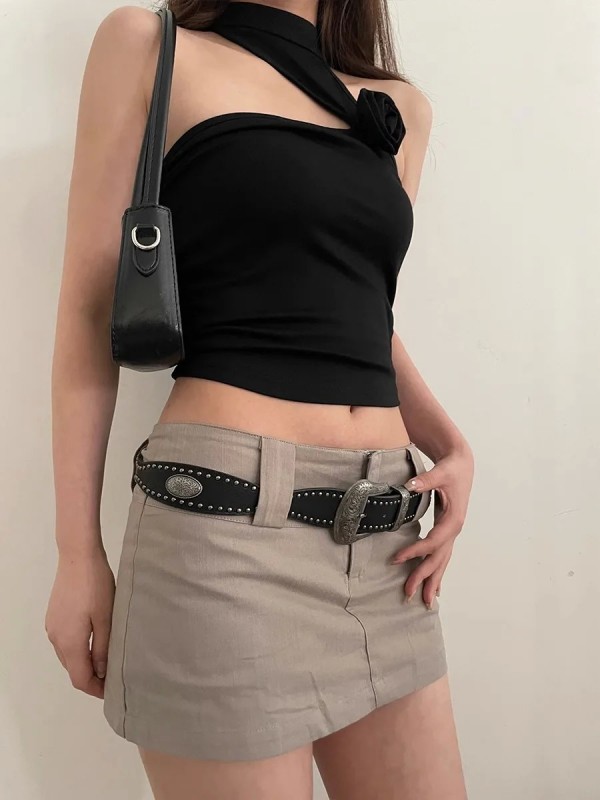 Ceinture rétro noire pour femme, ceinture punk à rivets en jean style Y2K|7,19 €|OKKO MODE