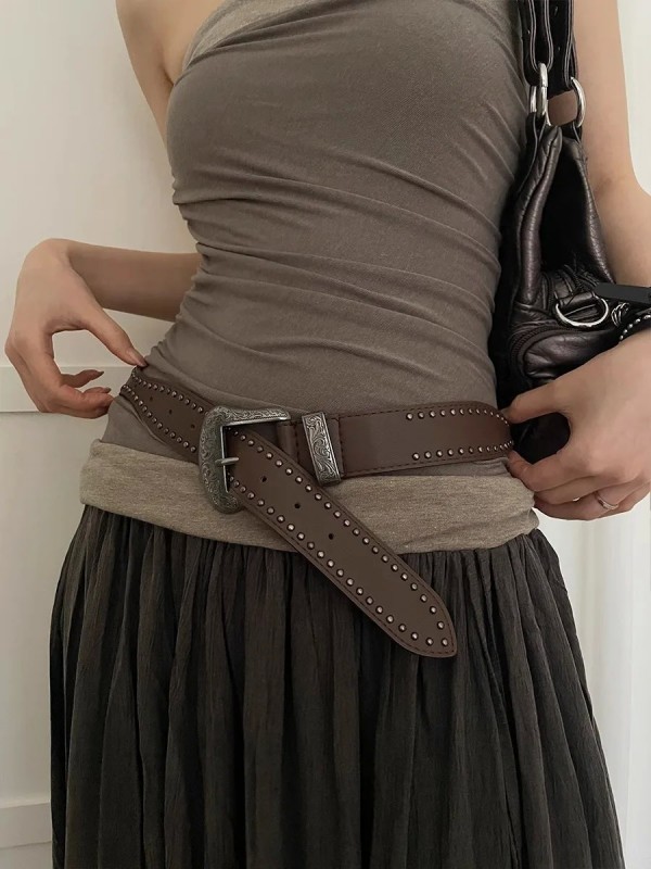 Ceinture rétro noire pour femme, ceinture punk à rivets en jean style Y2K|7,19 €|OKKO MODE