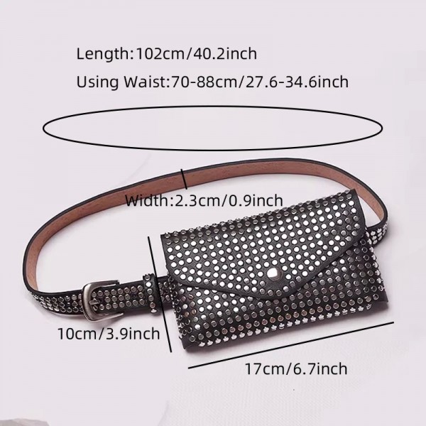 Petit sac de taille pour téléphone portable polyvalent pour femme, style punk, ceinture noire à rivets, décoration fine|1,98 €|OKKO MODE