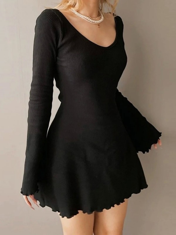 Robe élégante à ourlet irrégulier pour femme, robes basiques minces monochromatique bureau dame|13,49 €|OKKO MODE