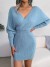 Robe pull à col en V profond pour femmes, manches chauve-souris et jupe crayon streetwear sexy | 25,35 $ | OKKO MODE