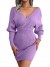 Robe pull à manches chauve-souris col V croisé femmes, robes soirée longues monochromatique | 16,29 $ | OKKO MODE