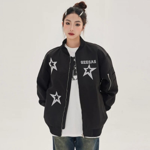 Bomber marron foncé Y2k pour femmes, Streetwear universitaire coréen|20,89 €|OKKO MODE