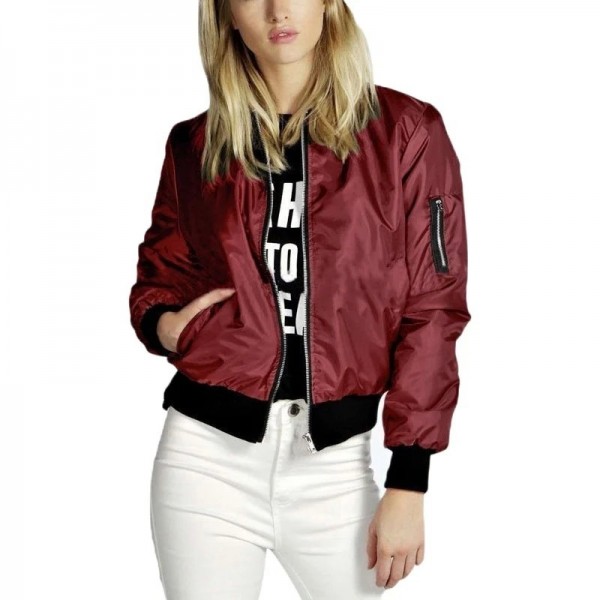 Blouson aviateur à col rond pour femme, manches longues, fermeture éclair|18,89 €|OKKO MODE