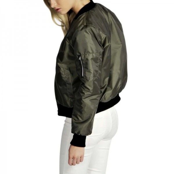 Blouson aviateur à col rond pour femme, manches longues, fermeture éclair|18,89 €|OKKO MODE