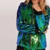 Blouson aviateur vert à paillettes pour femme, streetwear zippé|26,09 €|OKKO MODE