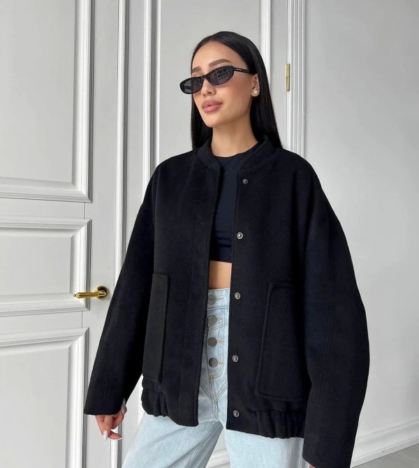 Blouson aviateur à manches longues pour femme, manteau chic avec poches éponge|27,89 €|OKKO MODE