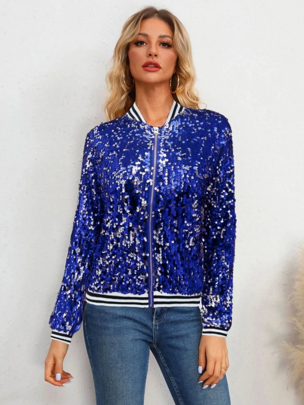 Blouson aviateur rayé à sequins pour femme, streetwear manches longues Zip Up Rotterdam Kling|22,49 €|OKKO MODE