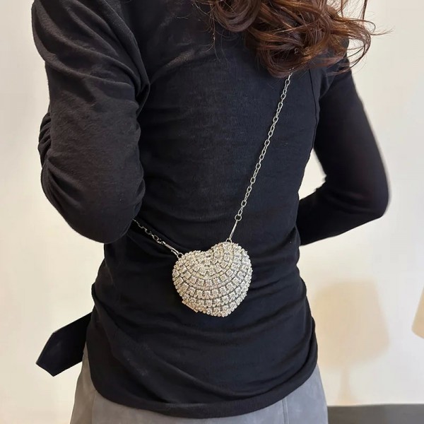 Mini sac à main cristal en forme de cœur incrusté de diamants, sac à main d'embrayage de luxe, poignée de sac tendance|13,94 €|OKKO MODE