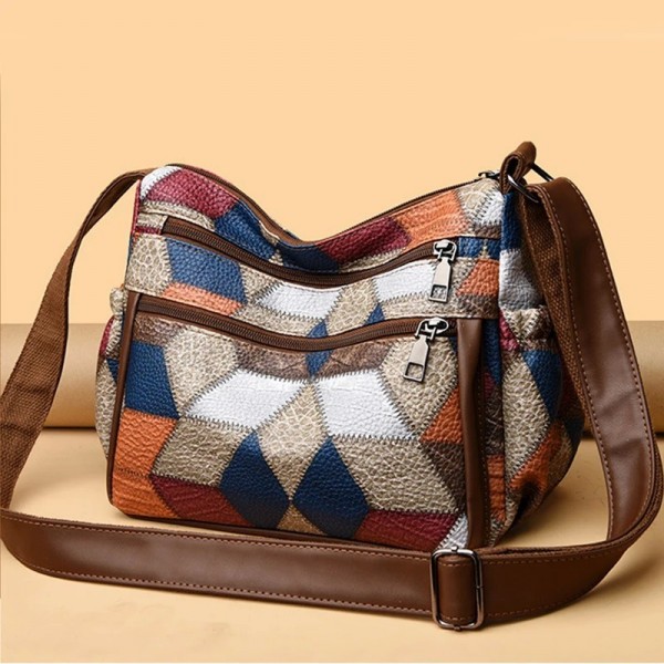 Sac Boston en cuir PU pour femme, style national, patchwork coloré, poignée supérieure, grande capacité, sacs à main à bandouliè|18,89 €|OKKO MODE