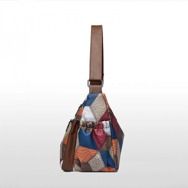 Sac Boston en cuir PU pour femme, style national, patchwork coloré, poignée supérieure, grande capacité, sacs à main à bandouliè|18,89 €|OKKO MODE