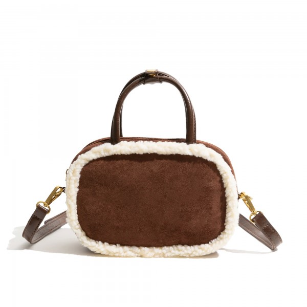 MABULA-Sac à bandoulière en laine d'agneau vintage pour femme, sac messager initié décontracté, grand fourre-tout Boston, rétro,|12,96 €|OKKO MODE