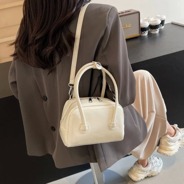 Boston-Sac de bowling en cuir PU pour femme, sacs à bandoulière polyvalents simples, sacs à poignée supérieure, fermeture éclair|18,89 €|OKKO MODE