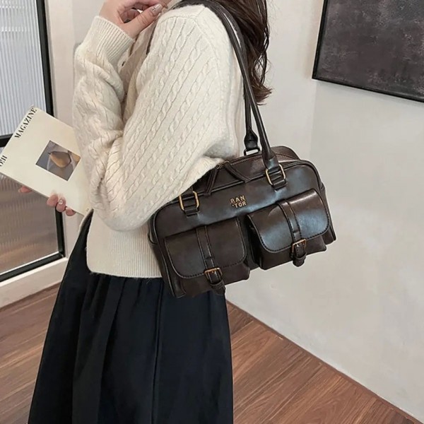 Sac à main rétro en cuir PU Boston initié, grande capacité avec multi-poches sous les bras, pochette solide pour femme|17,09 €|OKKO MODE