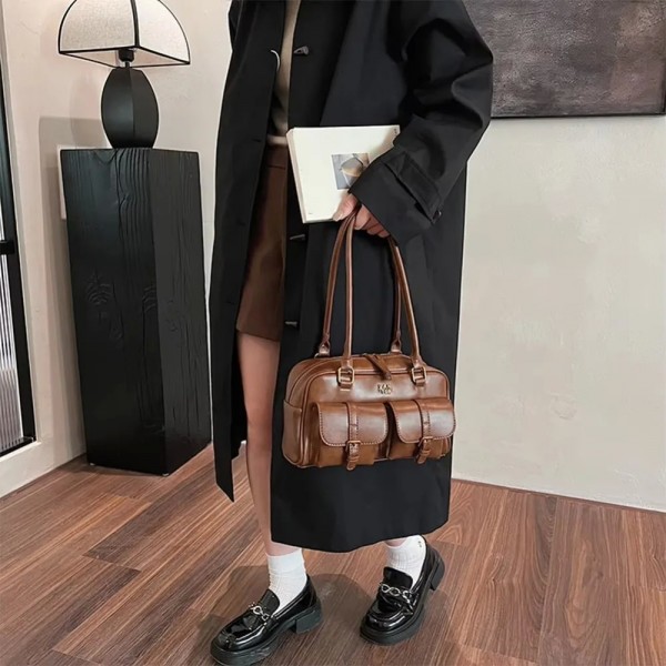 Sac à main rétro en cuir PU Boston initié, grande capacité avec multi-poches sous les bras, pochette solide pour femme|17,09 €|OKKO MODE