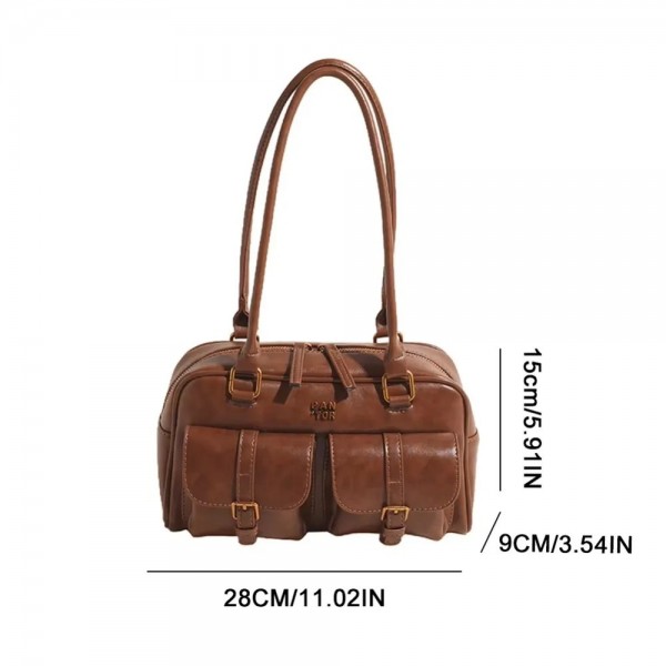 Sac à main rétro en cuir PU Boston initié, grande capacité avec multi-poches sous les bras, pochette solide pour femme|17,09 €|OKKO MODE