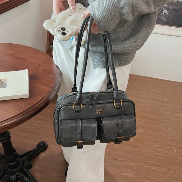 Sac à main rétro en cuir PU Boston initié, grande capacité avec multi-poches sous les bras, pochette solide pour femme|17,09 €|OKKO MODE