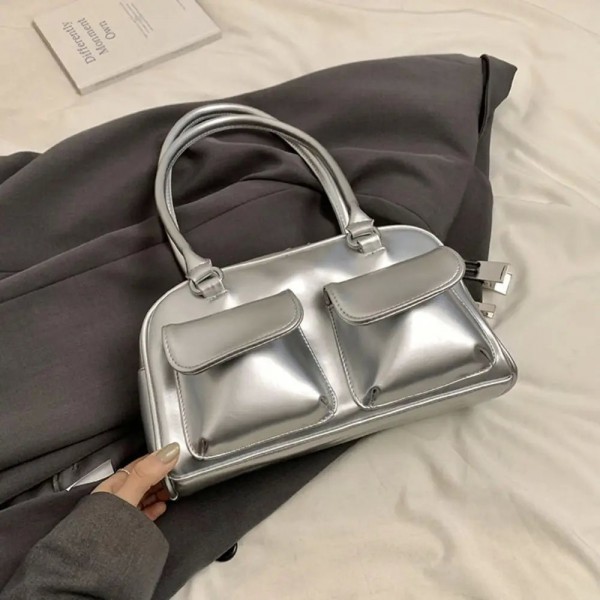 Sac de bowling en cuir PU tout assressenti, style coréen, poche Boston Y2K, sac fourre-tout solide, sac à main pour documents, s|16,19 €|OKKO MODE