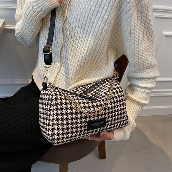 Sacs à bandoulière pied-de-poule en tissu de laine pour femmes, petite chaîne, styliste de luxe, hiver 2021, sacs à main et bour|24,29 €|OKKO MODE