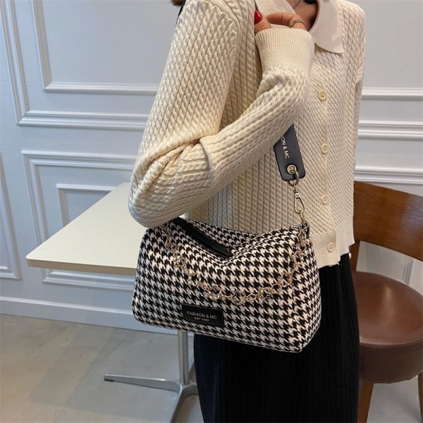 Sacs à bandoulière pied-de-poule en tissu de laine pour femmes, petite chaîne, styliste de luxe, hiver 2021, sacs à main et bour|24,29 €|OKKO MODE