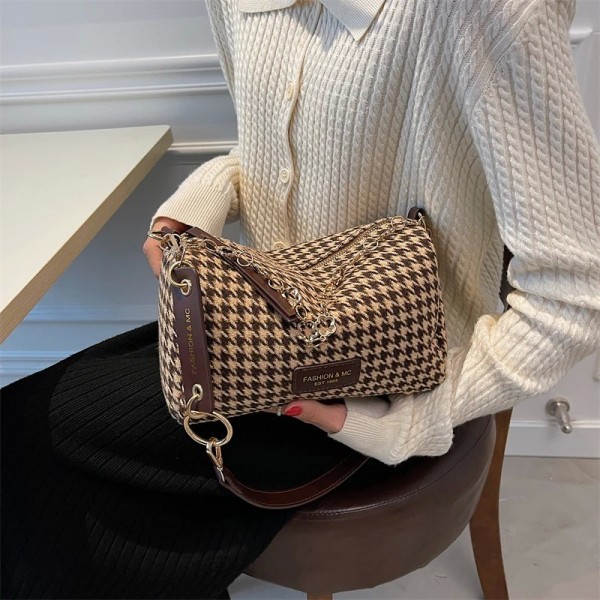 Sacs à bandoulière pied-de-poule en tissu de laine pour femmes, petite chaîne, styliste de luxe, hiver 2021, sacs à main et bour|24,29 €|OKKO MODE