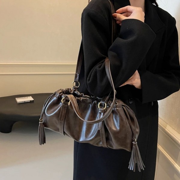 Sac fourre-tout en cuir PU pour femme, rétro, vintage, grande capacité, Boston, sac froncé, sac Hobo à fermeture structurée, doc|20,69 €|OKKO MODE