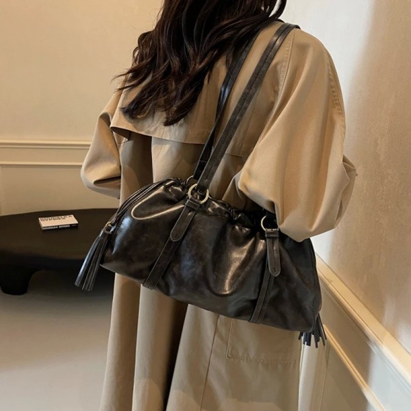 Sac fourre-tout en cuir PU pour femme, rétro, vintage, grande capacité, Boston, sac froncé, sac Hobo à fermeture structurée, doc|20,69 €|OKKO MODE