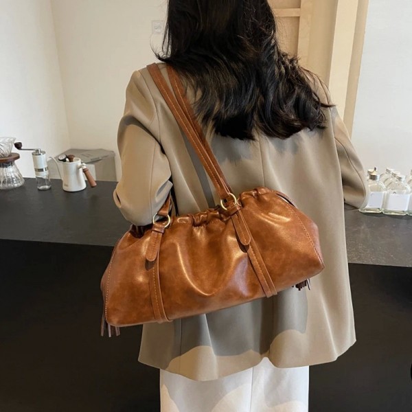 Sac fourre-tout en cuir PU pour femme, rétro, vintage, grande capacité, Boston, sac froncé, sac Hobo à fermeture structurée, doc|20,69 €|OKKO MODE