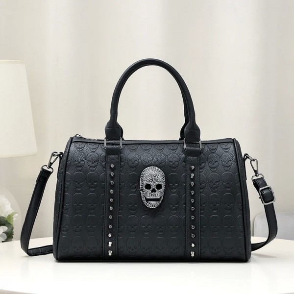 Jierotyx-Sac à bandoulière tête de mort style gothique pour femme, grand fourre-tout, sac Boston, poignée chimtop, décor clouté |32,39 €|OKKO MODE