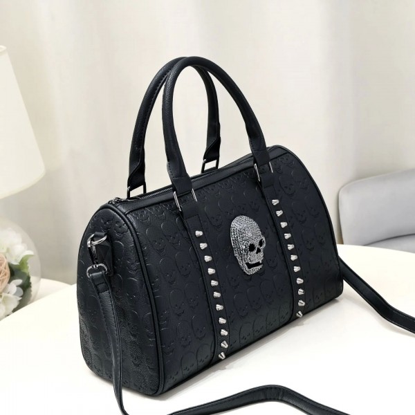 Jierotyx-Sac à bandoulière tête de mort style gothique pour femme, grand fourre-tout, sac Boston, poignée chimtop, décor clouté |32,39 €|OKKO MODE