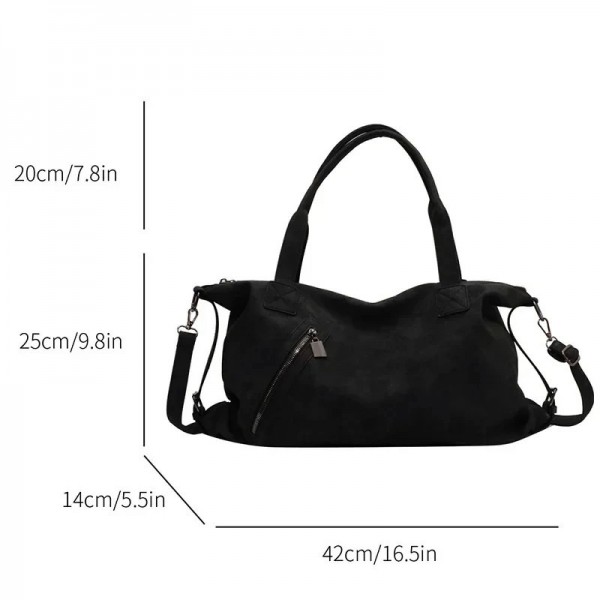 Sac à Main Noir en Daim pour Femme, Bandoulière de Voyage, Fermeture Éclair, Boston|33,29 €|OKKO MODE