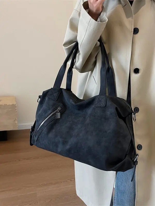 Sac à Main Noir en Daim pour Femme, Bandoulière de Voyage, Fermeture Éclair, Boston|33,29 €|OKKO MODE