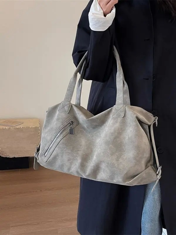 Sac à Main Noir en Daim pour Femme, Bandoulière de Voyage, Fermeture Éclair, Boston|33,29 €|OKKO MODE