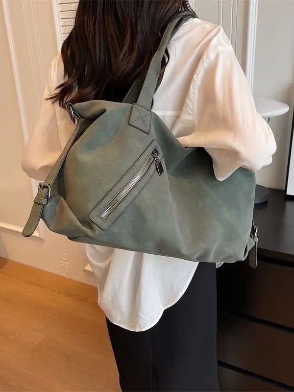 Sac à Main Noir en Daim pour Femme, Bandoulière de Voyage, Fermeture Éclair, Boston|33,29 €|OKKO MODE