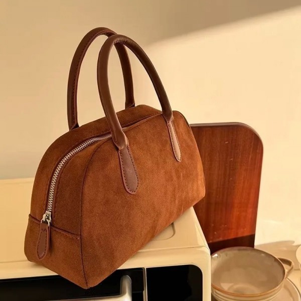 Sac à main rétro en cuir NuSO k pour femme, faux daim marron, oreiller Boston, bowling décontracté coréen, sac à main design de |23,39 €|OKKO MODE