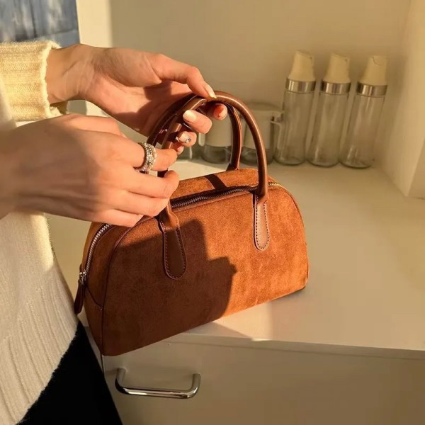 Sac à main rétro en cuir NuSO k pour femme, faux daim marron, oreiller Boston, bowling décontracté coréen, sac à main design de |23,39 €|OKKO MODE