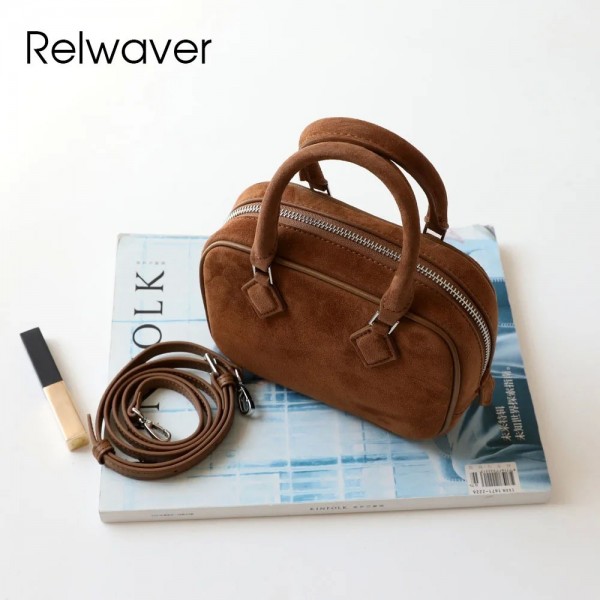 Relwaver-Mini sac à main en daim de mouton pour femme, sac Boston en cuir véritable, petit sac à bandoulière chic, printemps 202|81,89 €|OKKO MODE