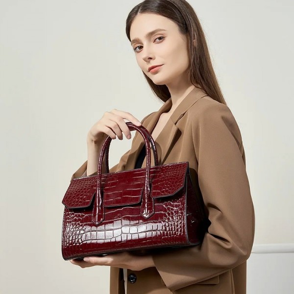 Sacs en cuir véritable pour femmes, sacs en cuir verni CommPiedmont, sacs à motif de crocodile, fourre-tout grande capacité, sac|72,89 €|OKKO MODE