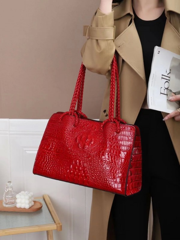 Sac à Main de Luxe en Cuir group pour Femme, Motif Crocodile Rouge, Fourre-Tout à la Mode, Voyage, Portable, Sous les Bras|102,59 €|OKKO MODE