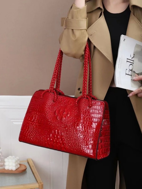 Sac à Main de Luxe en Cuir group pour Femme, Motif Crocodile Rouge, Fourre-Tout à la Mode, Voyage, Portable, Sous les Bras|102,59 €|OKKO MODE