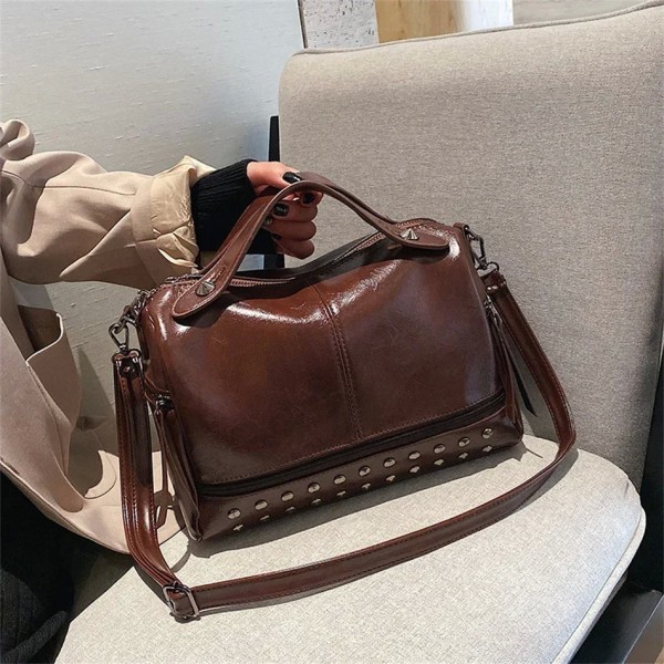 Sac à main en cuir PU souple pour femme, sac à bandoulière, grand fourre-tout décontracté Boston, initié par rivet, vintage, lux|20,69 €|OKKO MODE